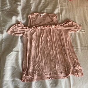 LC Lauren Conrad Pink Stripped Short Sleeve Blouse. Size Medium